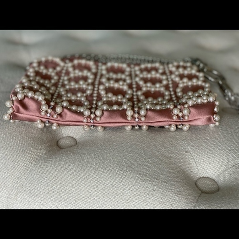JIMMY CHOO Callie Blush Satin Clutch with Circle Pearl Embroidery Embellishments - Picture 8 of 16